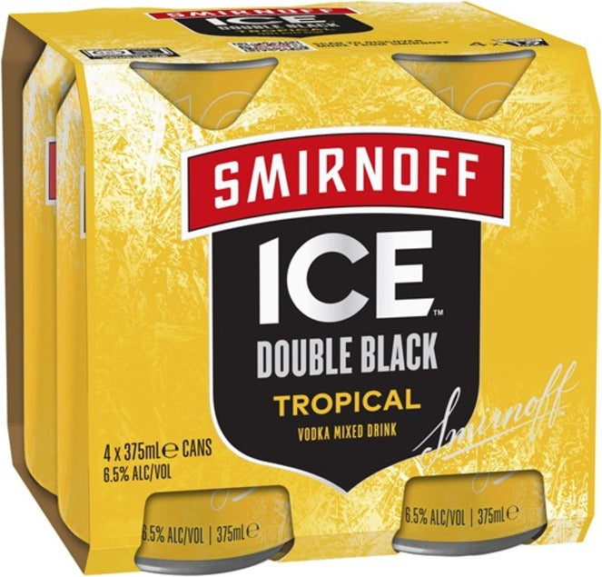Smirnoff Ice Double Black Tropical 4 Pack 6.5% Cans 375ml