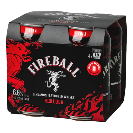 Fireball Cinnamon Whisky w Cola 355ml Cans 6.6% 4 Pack